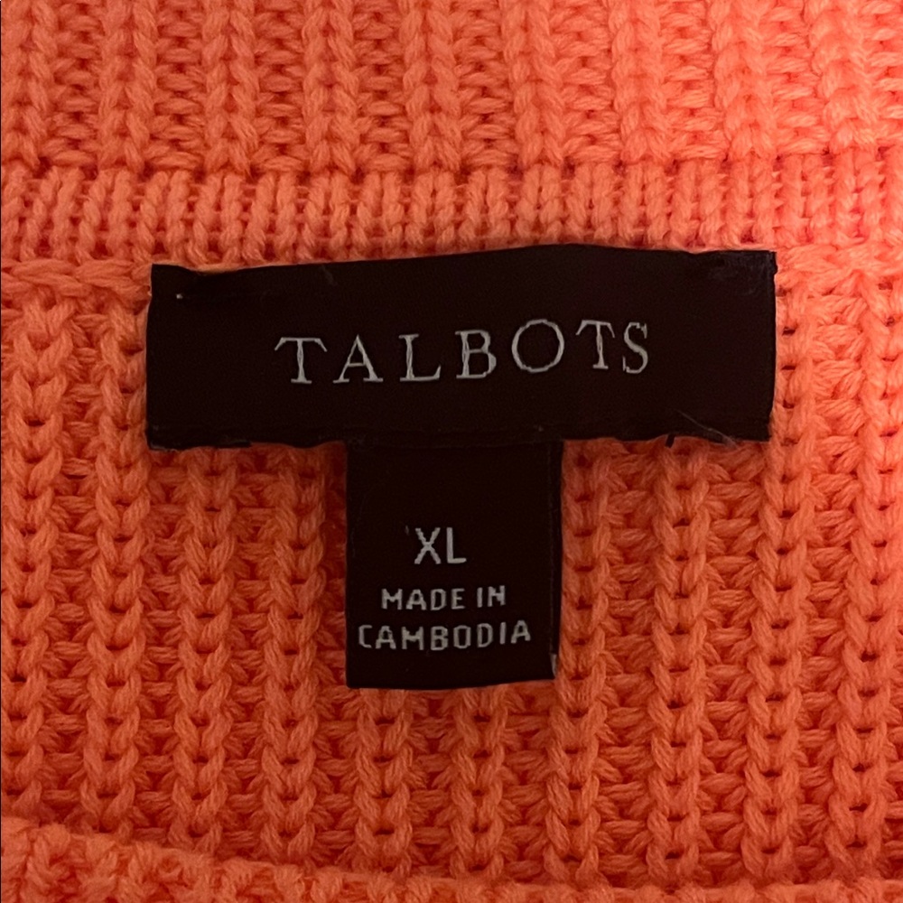Talbots Vibrant Orange 100% Pima Cotton Crew Neck Knit Sweater | Size XL - Picture 8 of 13
